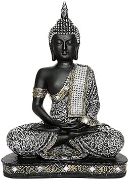 EITANSHA CREATION Religious Idol of Lord Gautam Buddha Statue for Home Decor | Lord Buddha Idols for Gift | Showpiece for Living Room in Home Decorative Showpiece - 22 cm (Silver)